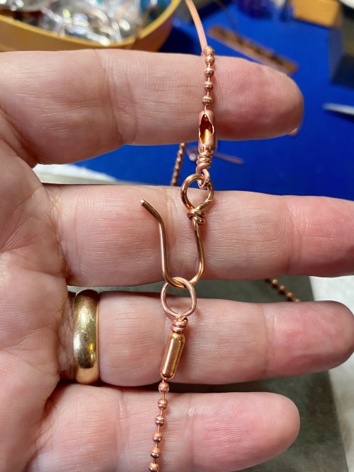 Susan LeGuyader's Handmade Clasp for a Ball Chain - , Findings & Components, Toggles & Clasps, Earwire & Headpin, Loops, Wire Loop, Wrapped Wire Loop,  I made the second balled headpin loop larger
